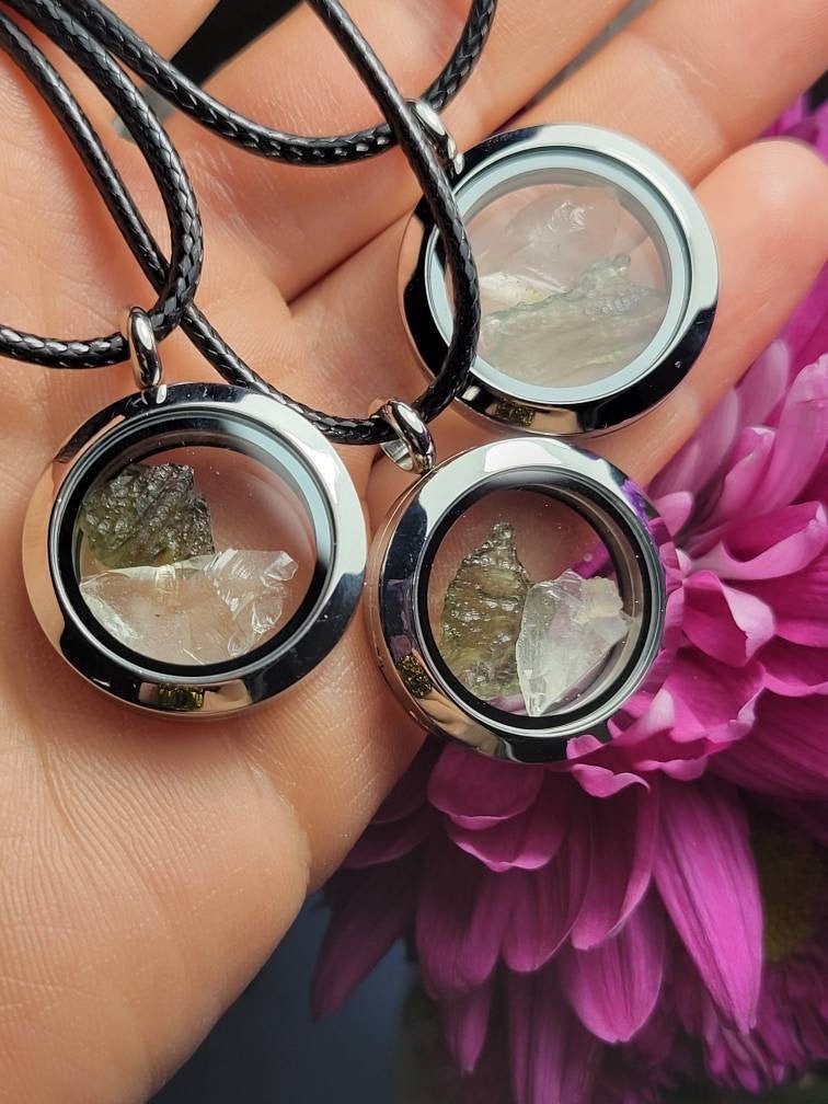 Moldavite & Libyan Glass Locket Pendant