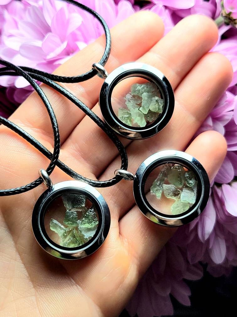 Moldavite & Libyan Glass Locket Pendant