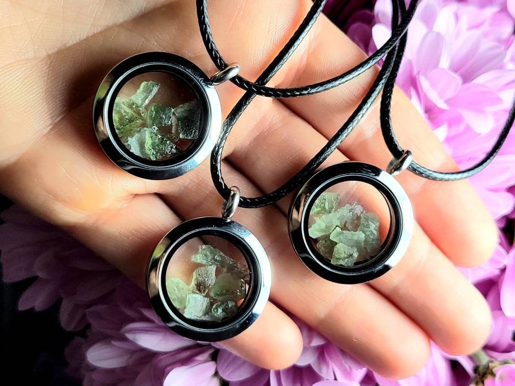 Moldavite & Libyan Glass Locket Pendant