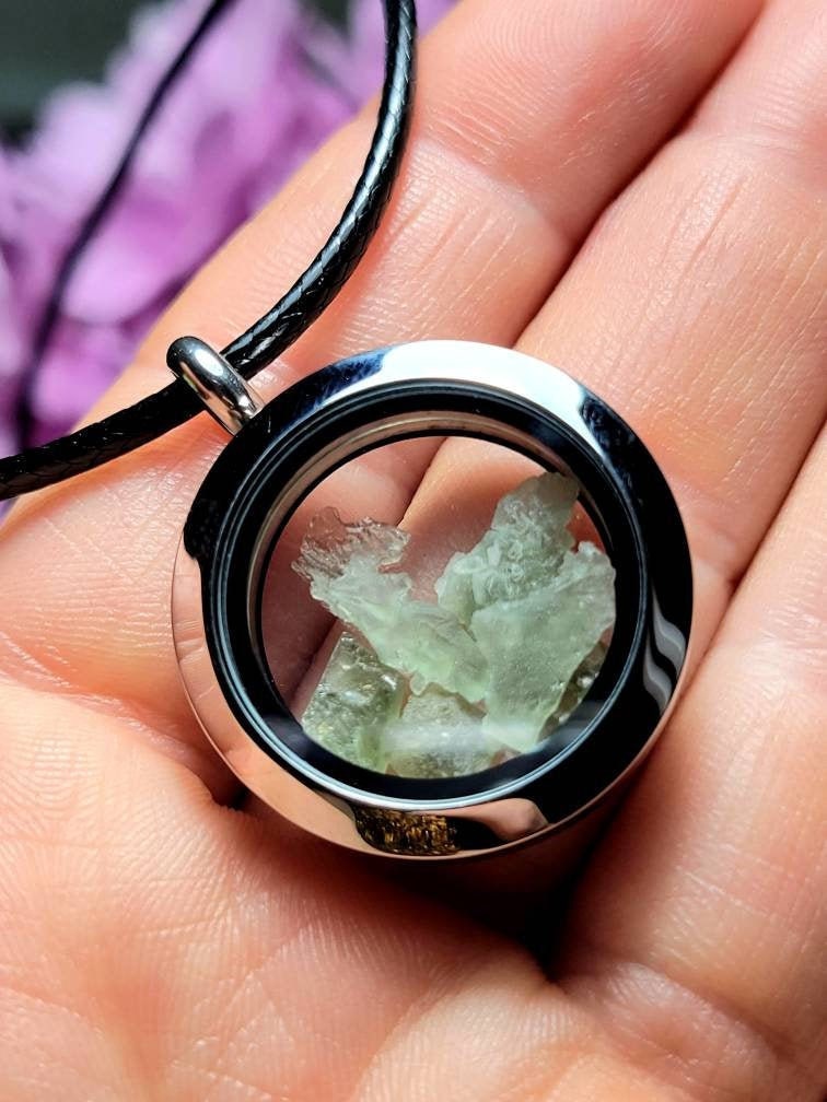 Moldavite & Libyan Glass Locket Pendant