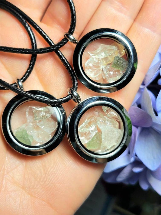 Moldavite & Libyan Glass Locket Pendant