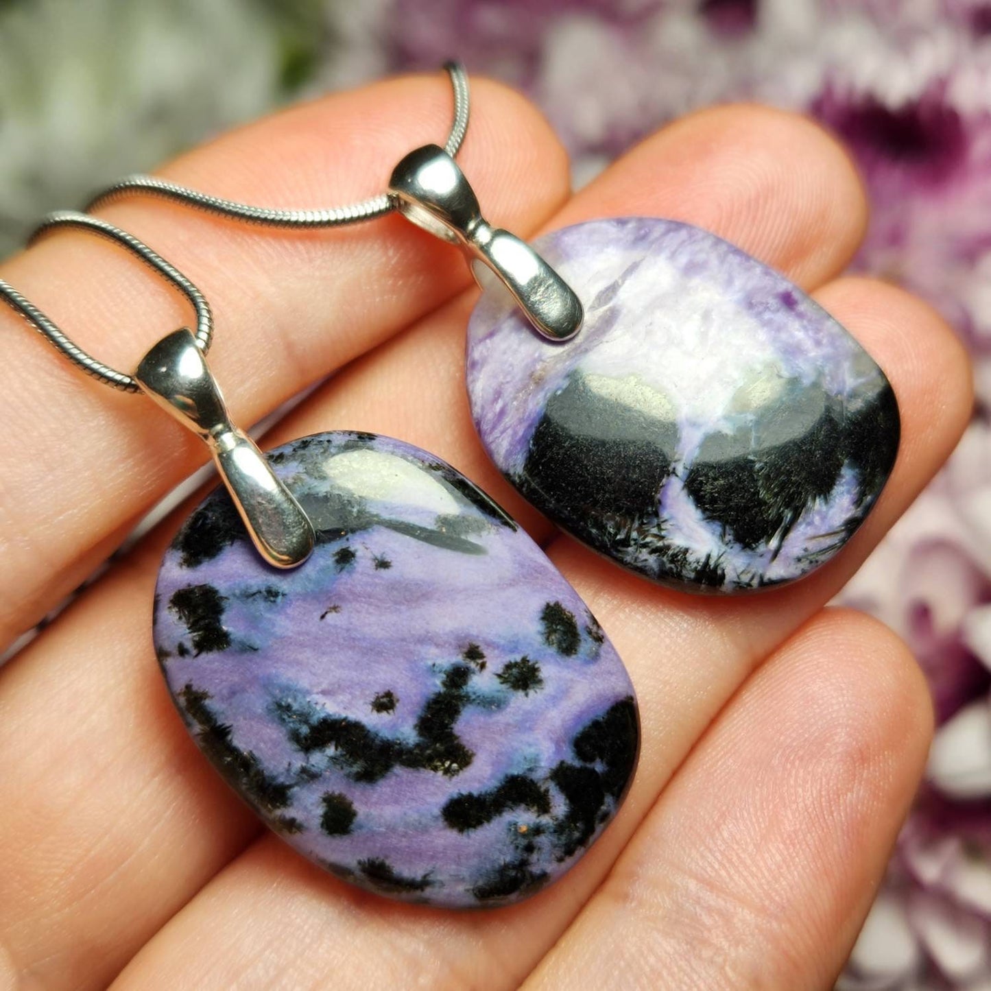 Charoite Pendant / Charoite Jewelry/ Charoite Necklace / Charoite Crystal / Sterling Silver / Purple Charoite / Polished Charoite