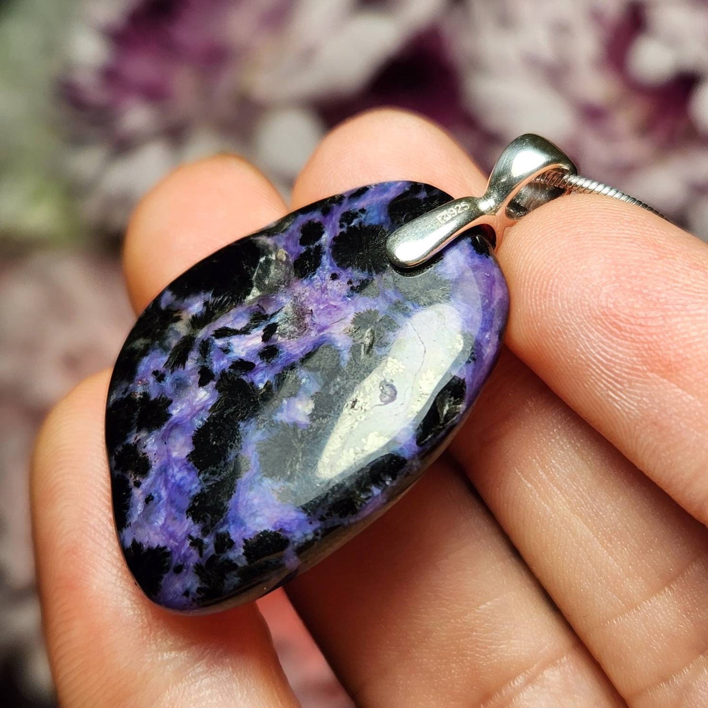 Charoite Pendant / Charoite Jewelry/ Charoite Necklace / Charoite Crystal / Sterling Silver / Purple Charoite / Polished Charoite