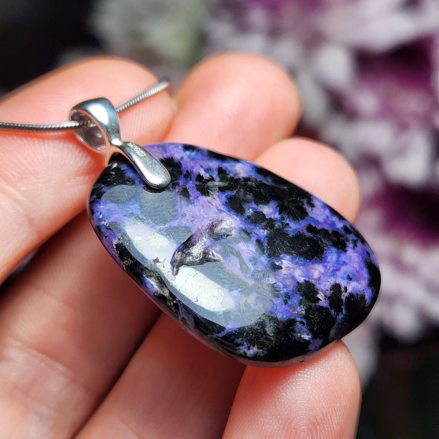 Charoite Pendant / Charoite Jewelry/ Charoite Necklace / Charoite Crystal / Sterling Silver / Purple Charoite / Polished Charoite