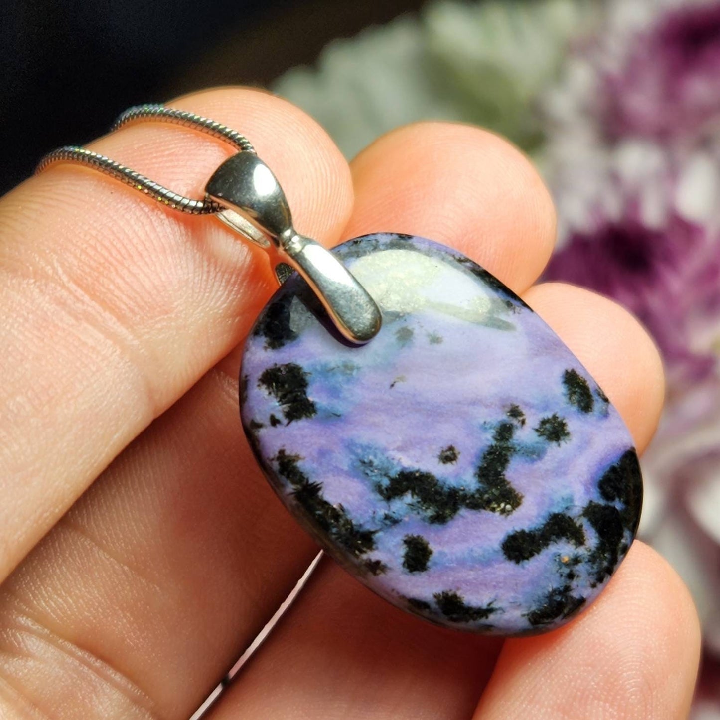 Charoite Pendant / Charoite Jewelry/ Charoite Necklace / Charoite Crystal / Sterling Silver / Purple Charoite / Polished Charoite