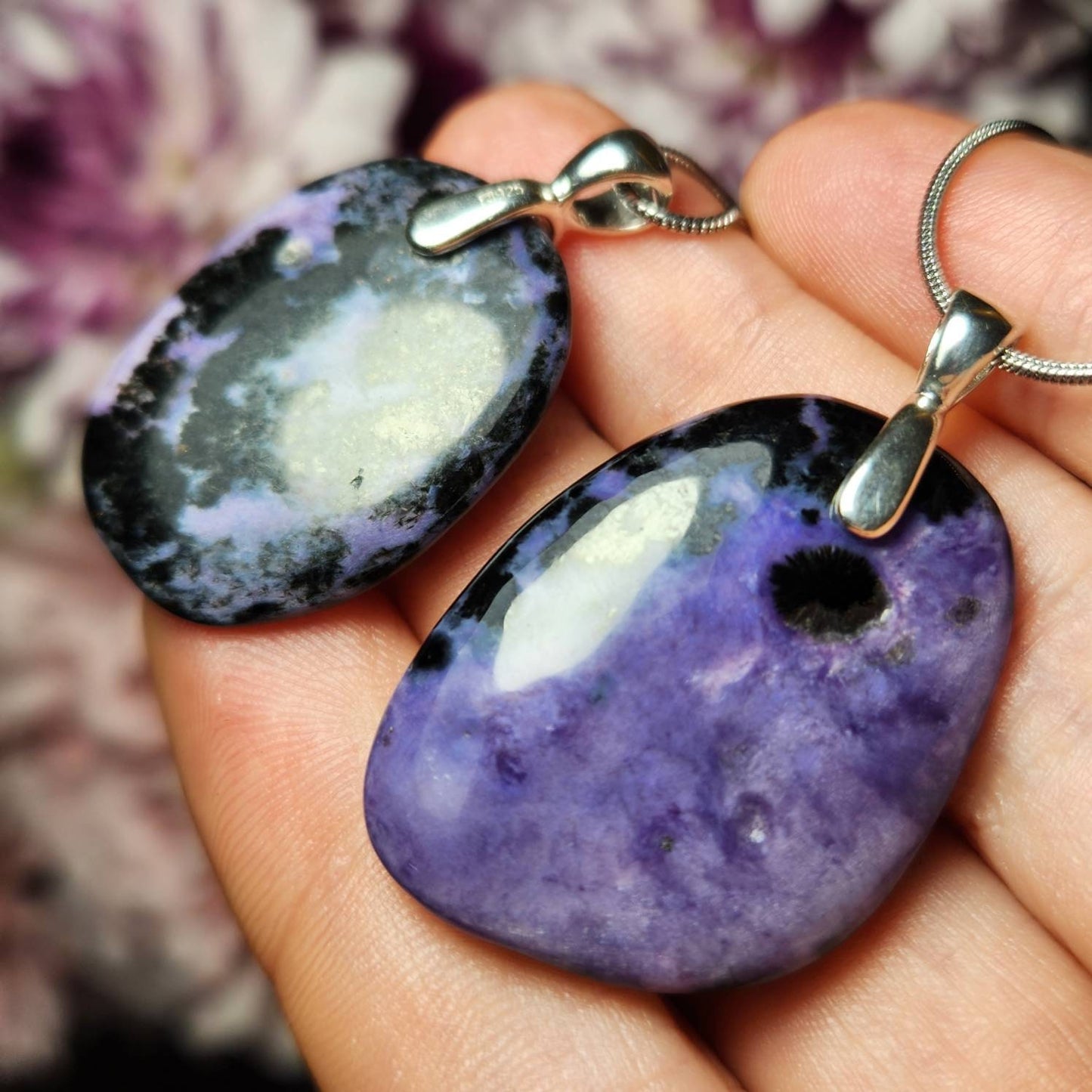 Charoite Pendant / Charoite Jewelry/ Charoite Necklace / Charoite Crystal / Sterling Silver / Purple Charoite / Polished Charoite