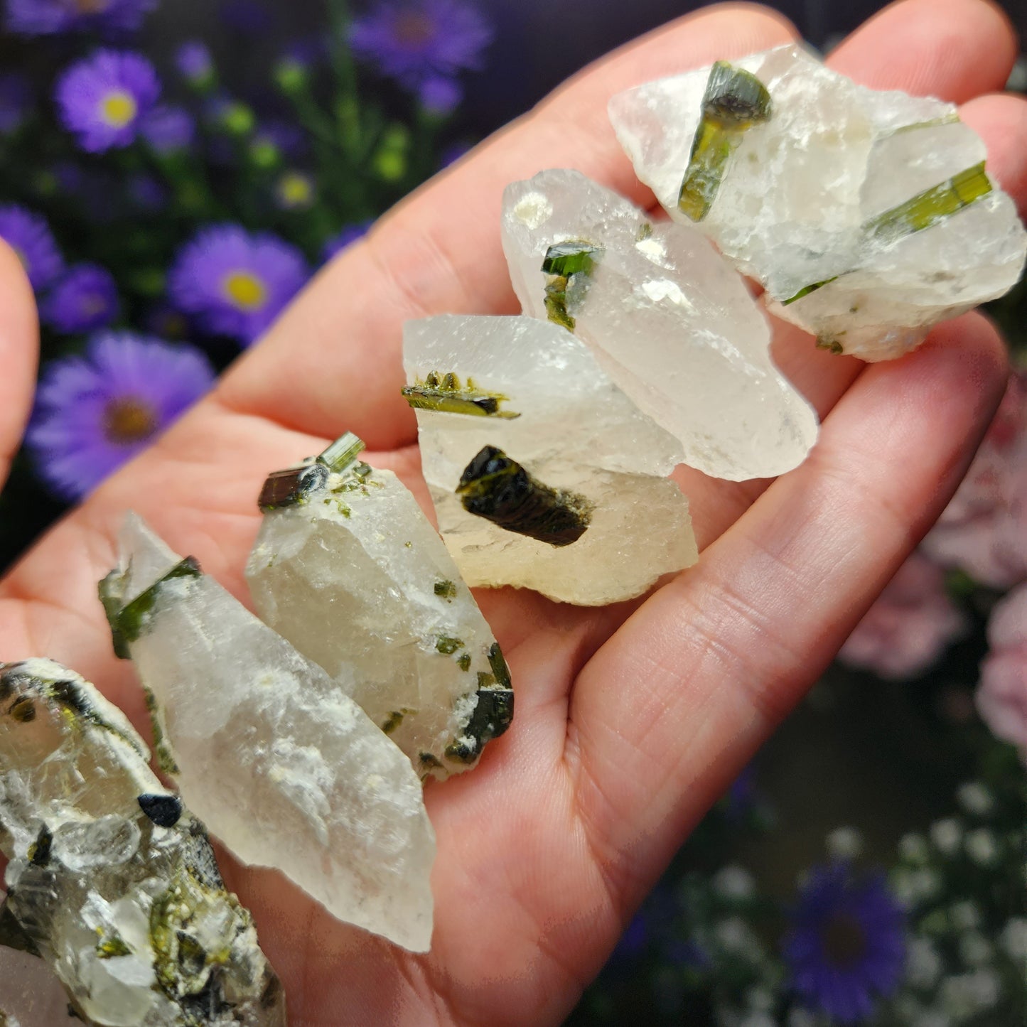 Green Tourmaline in Quartz Crystal