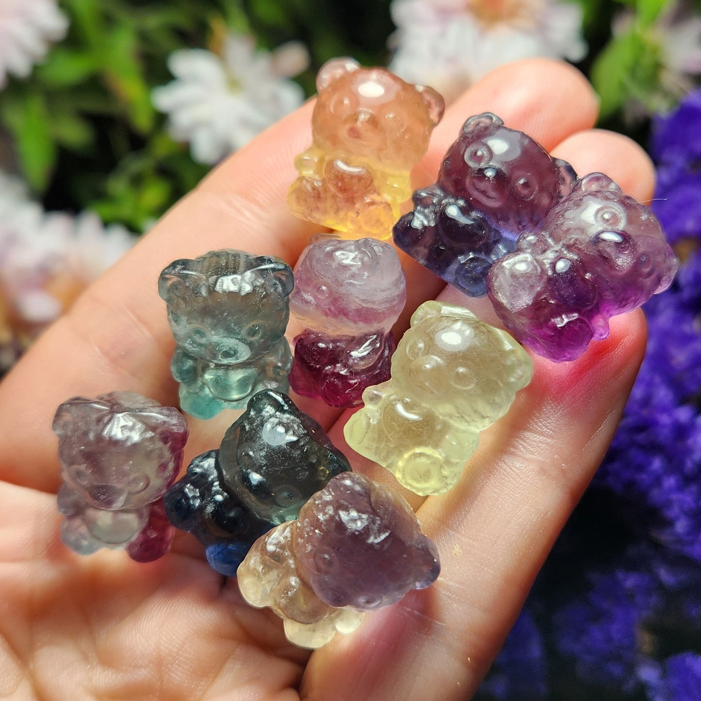 Rainbow Fluorite Teddy Bear / Fluorite Crystal / Fluorite Stone Carving / Crystal Bear / Gummy Bear Carving / Polished Rainbow Fluorite