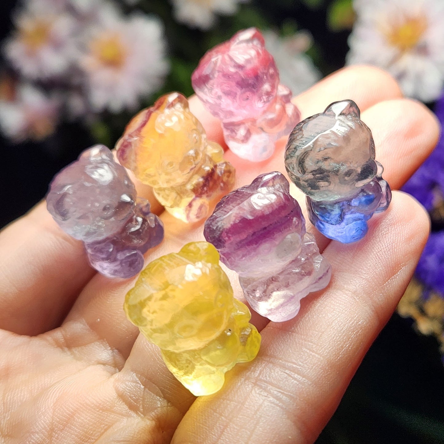 Rainbow Fluorite Teddy Bear / Fluorite Crystal / Fluorite Stone Carving / Crystal Bear / Gummy Bear Carving / Polished Rainbow Fluorite