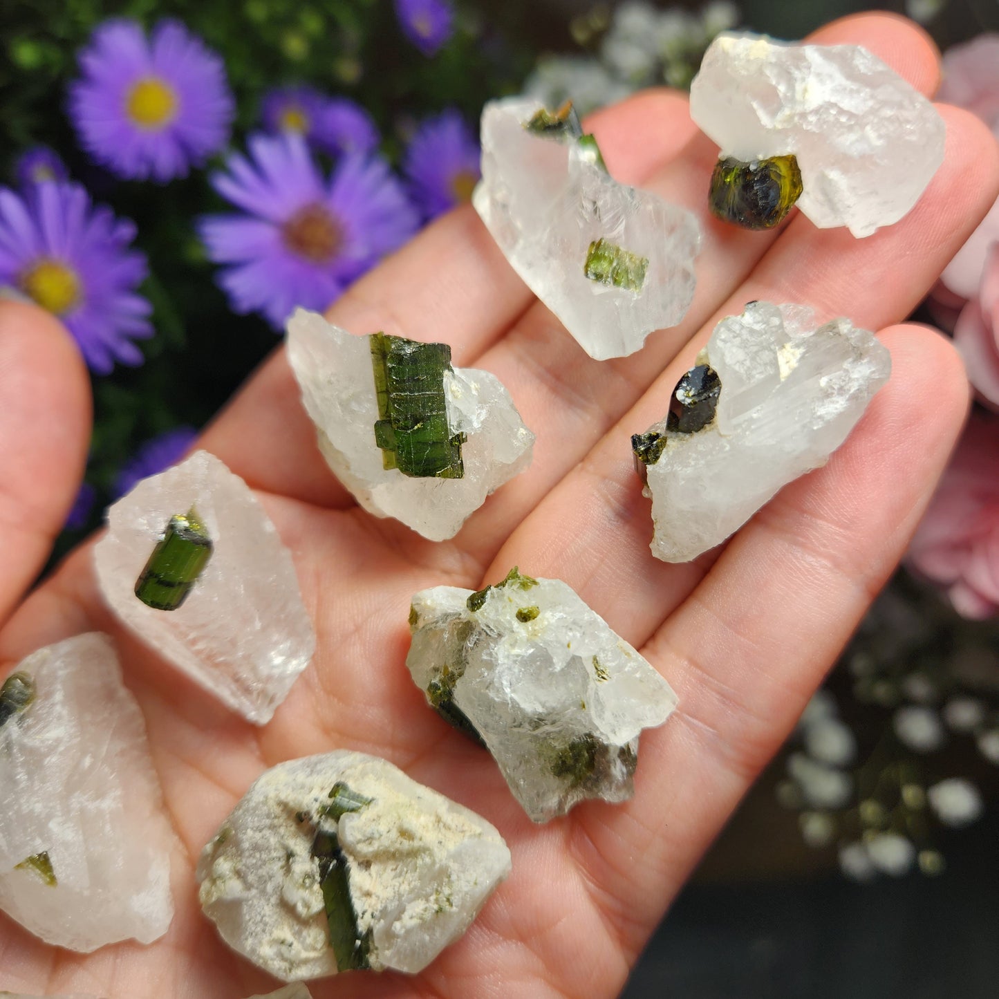 Green Tourmaline in Quartz Crystal