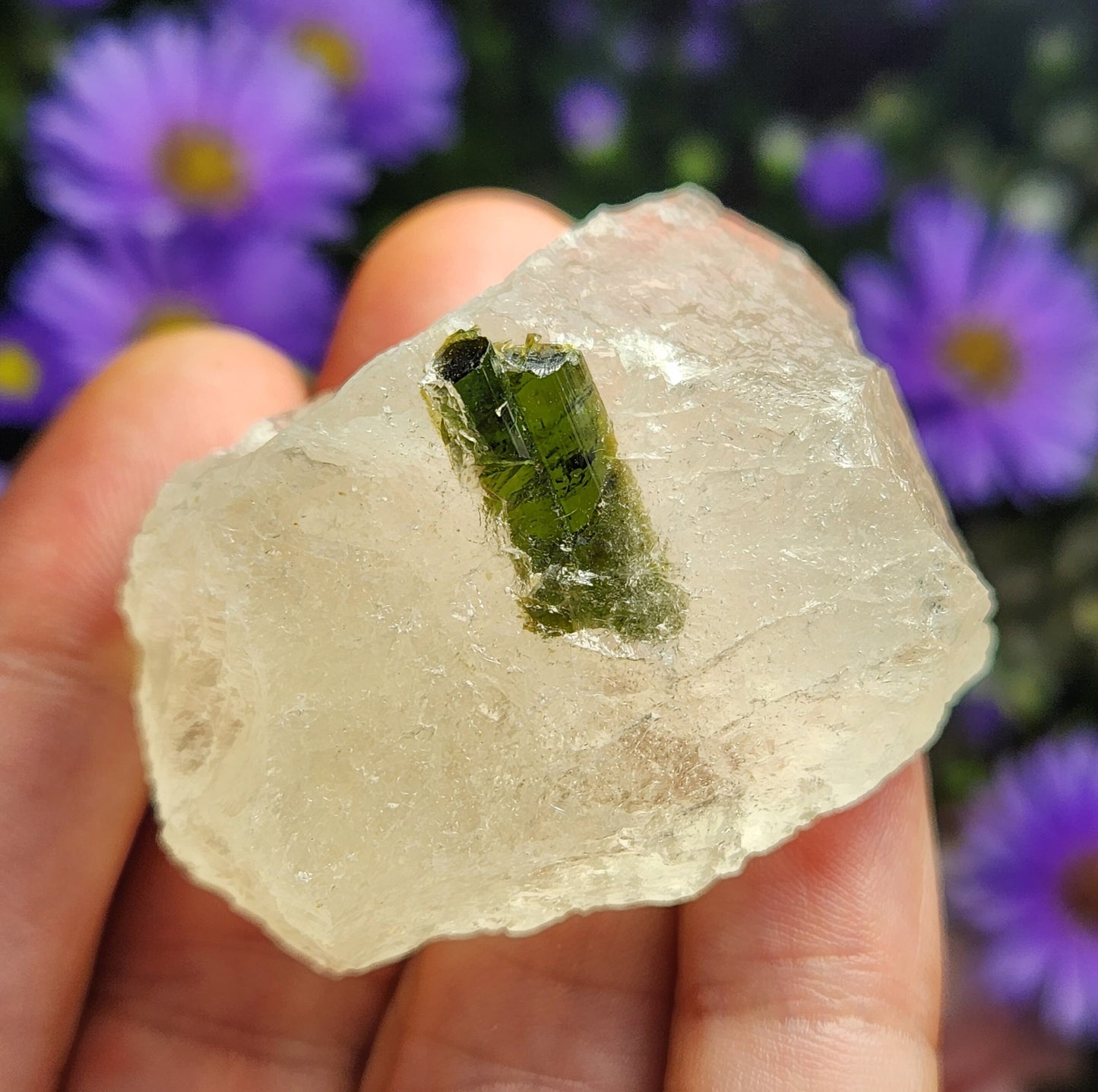 Green Tourmaline in Quartz Crystal
