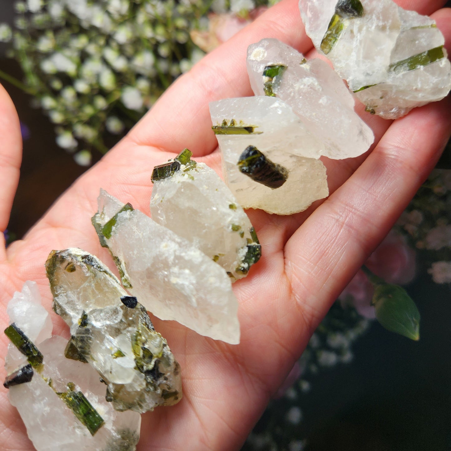 Green Tourmaline in Quartz Crystal