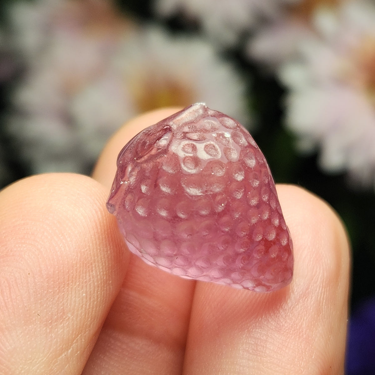 Mini Strawberry Gemstone Carving, Rainbow Fluorite Crystal