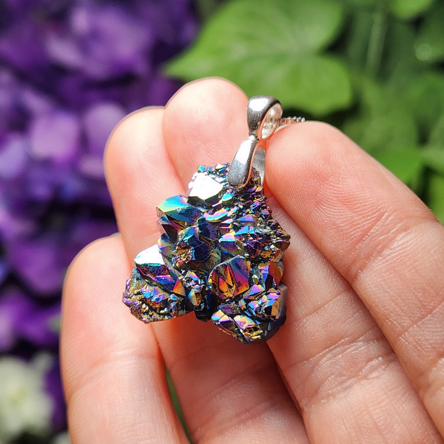 Rainbow Aura Quartz Pendant