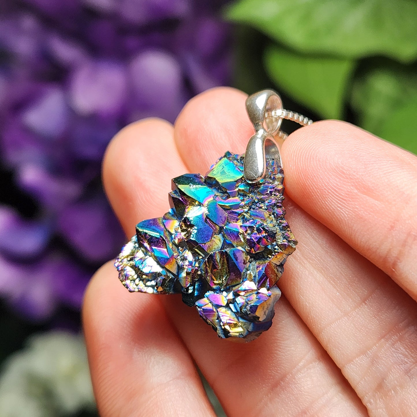 Rainbow Aura Quartz Pendant