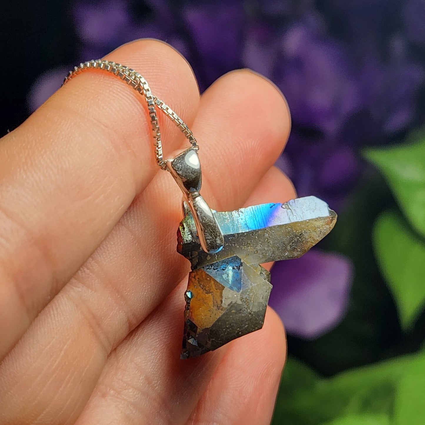Rainbow Aura Quartz Pendant