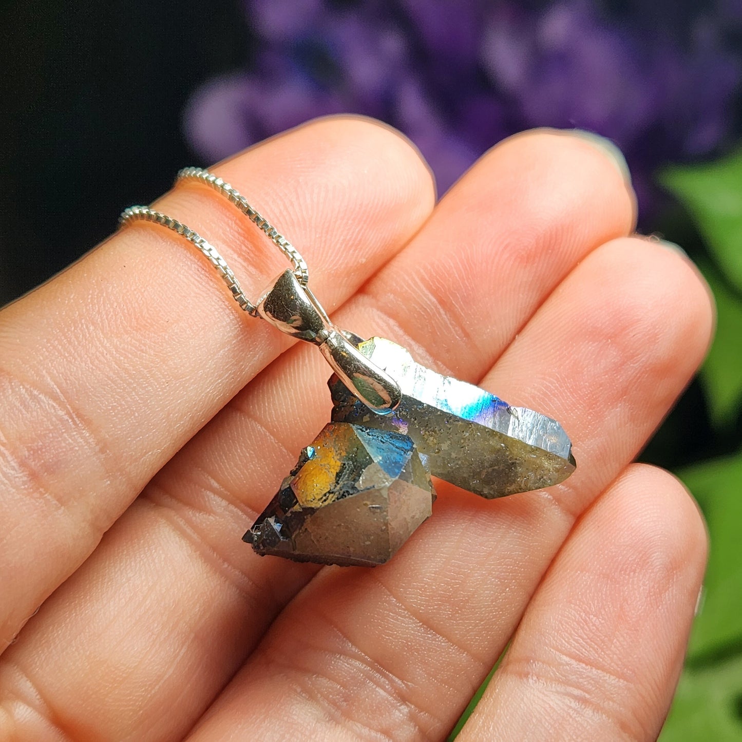 Rainbow Aura Quartz Pendant