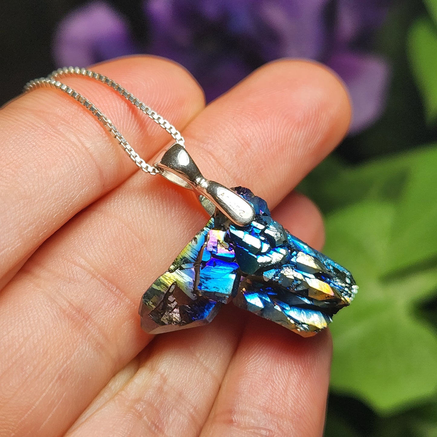 Rainbow Aura Quartz Pendant