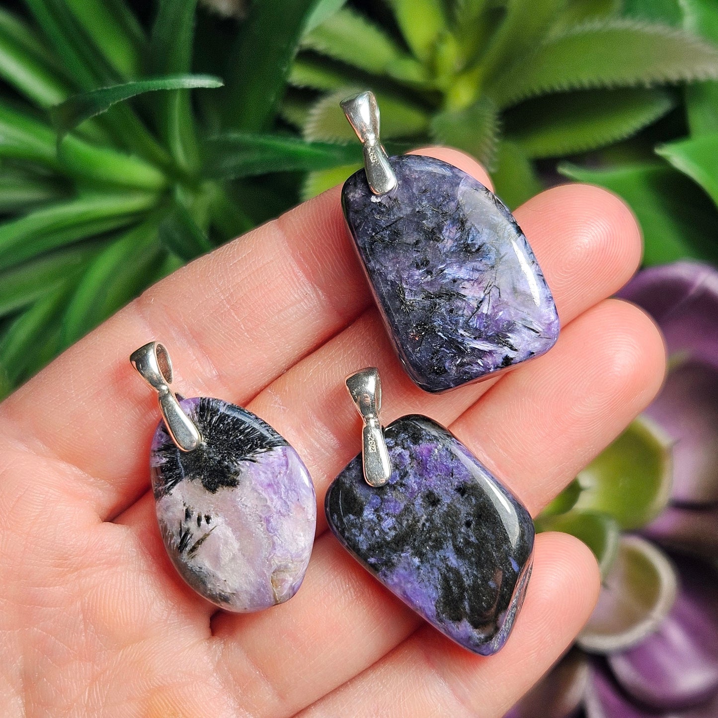 Charoite Pendant / Charoite Jewelry/ Charoite Necklace / Charoite Crystal / Sterling Silver / Purple Charoite / Polished Charoite