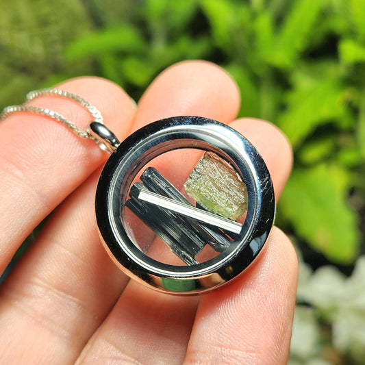 Moldavite & Black Tourmaline Necklace