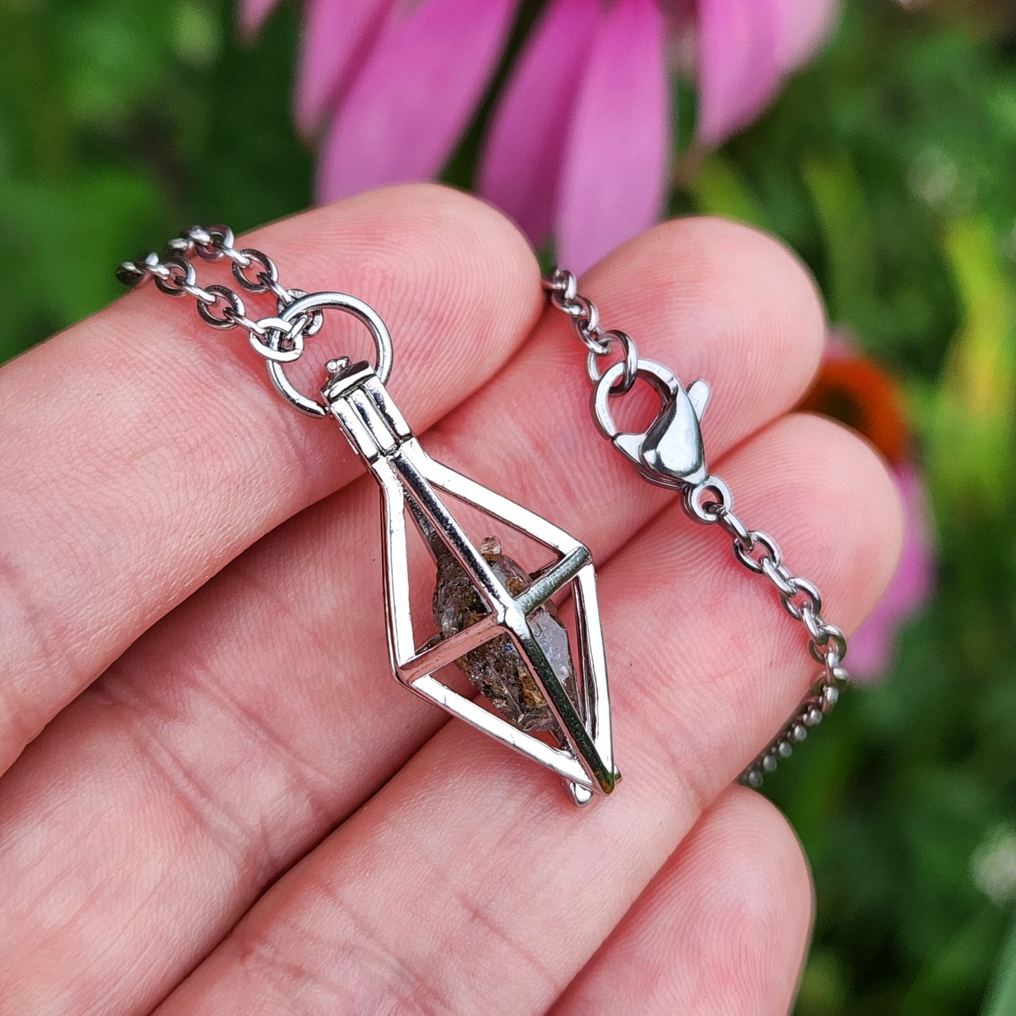 Herkimer Diamond & Anthraxolite Pendant