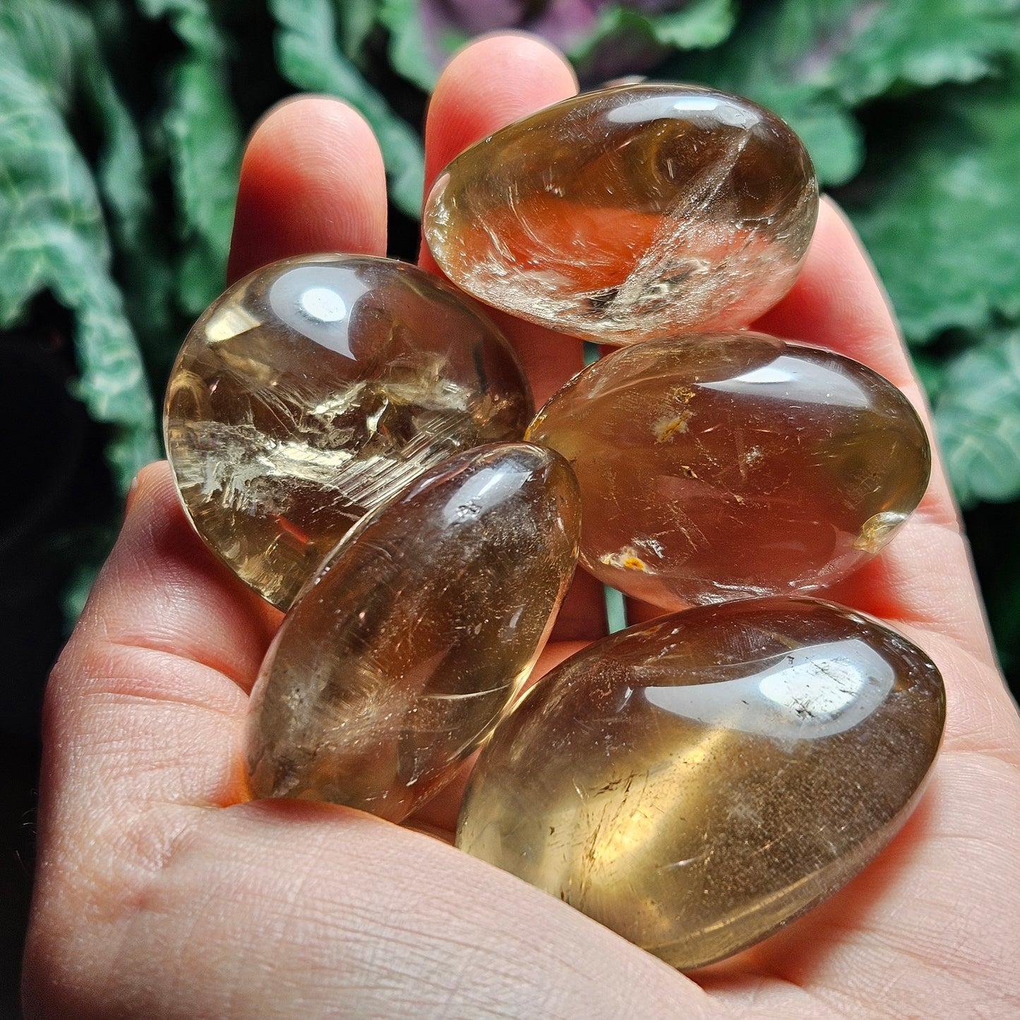 Natural Citrine Palm Stone, Smoky Citrine Palm Stone