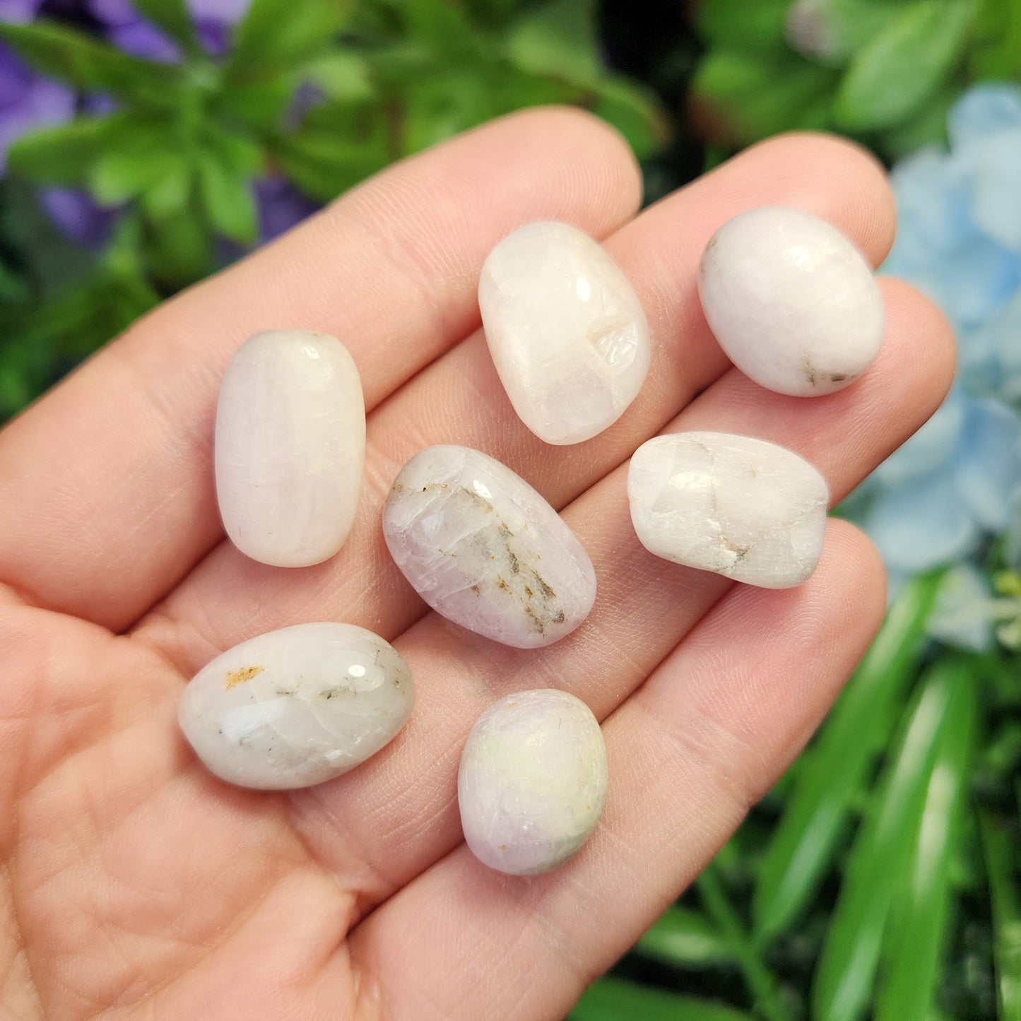 White Kunzite Tumbled Stone: Natural Spodumene Crystal, Polished Spodumene Specimens from Brazil