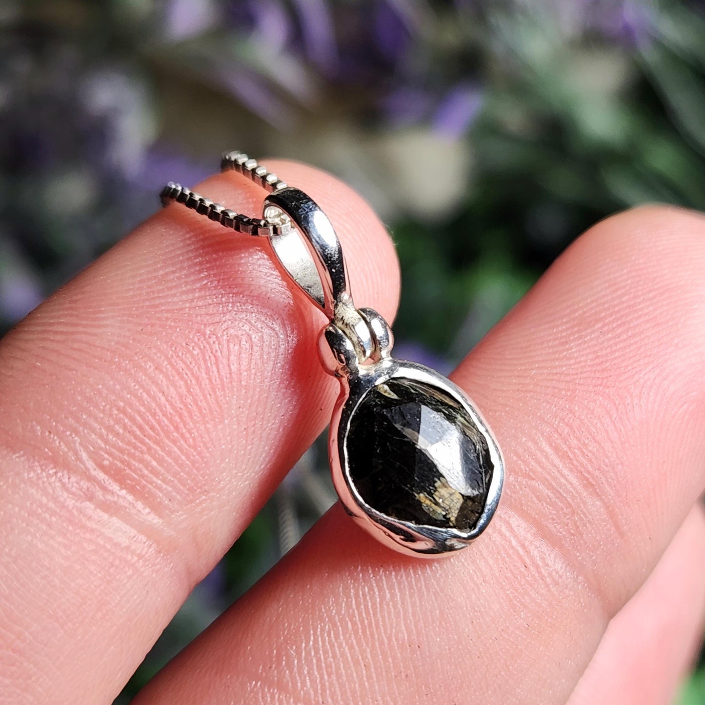 Greenland Nuummite Sterling Silver Pendant: Rare Authentic Nuummite Crystal Jewelry