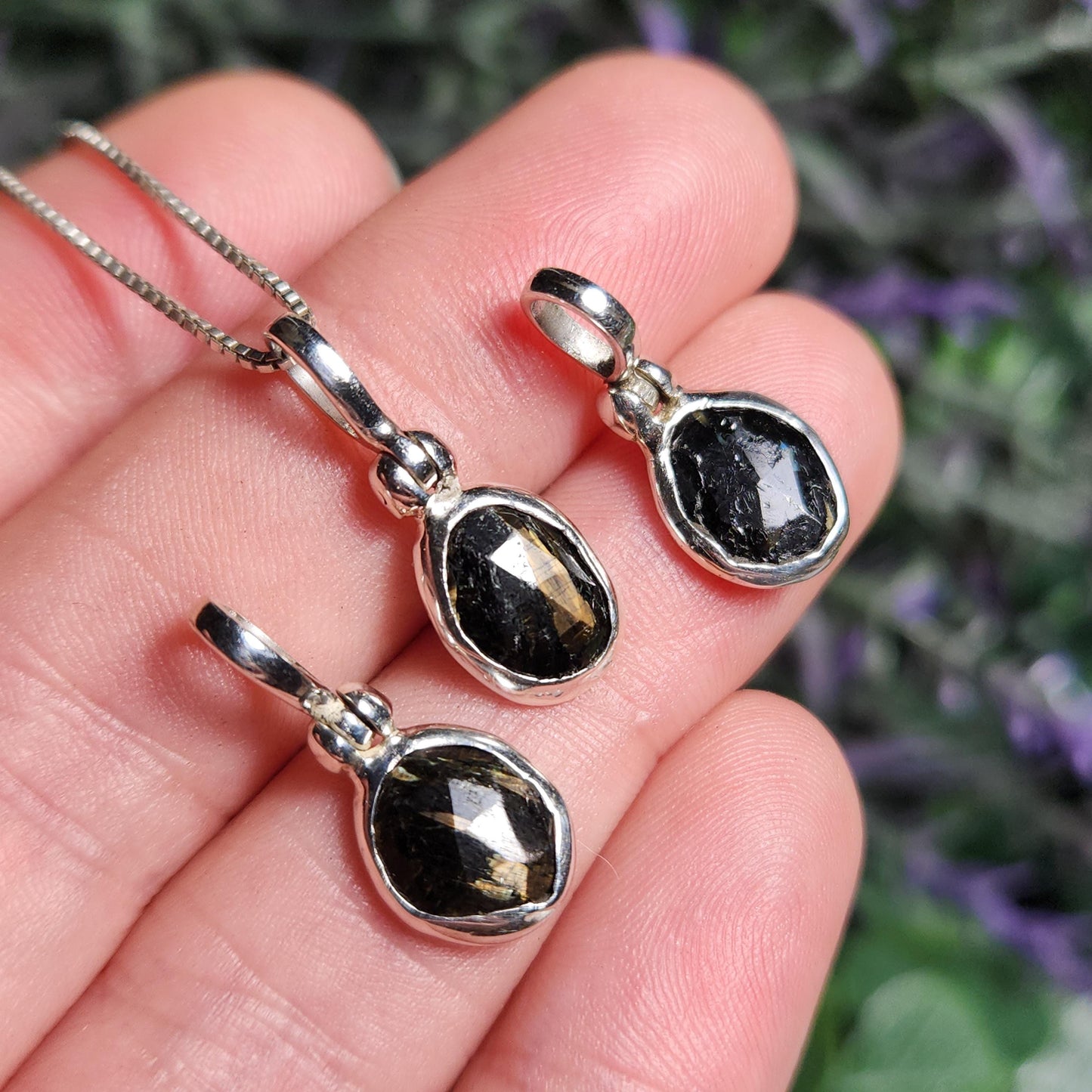Greenland Nuummite Sterling Silver Pendant: Rare Authentic Nuummite Crystal Jewelry