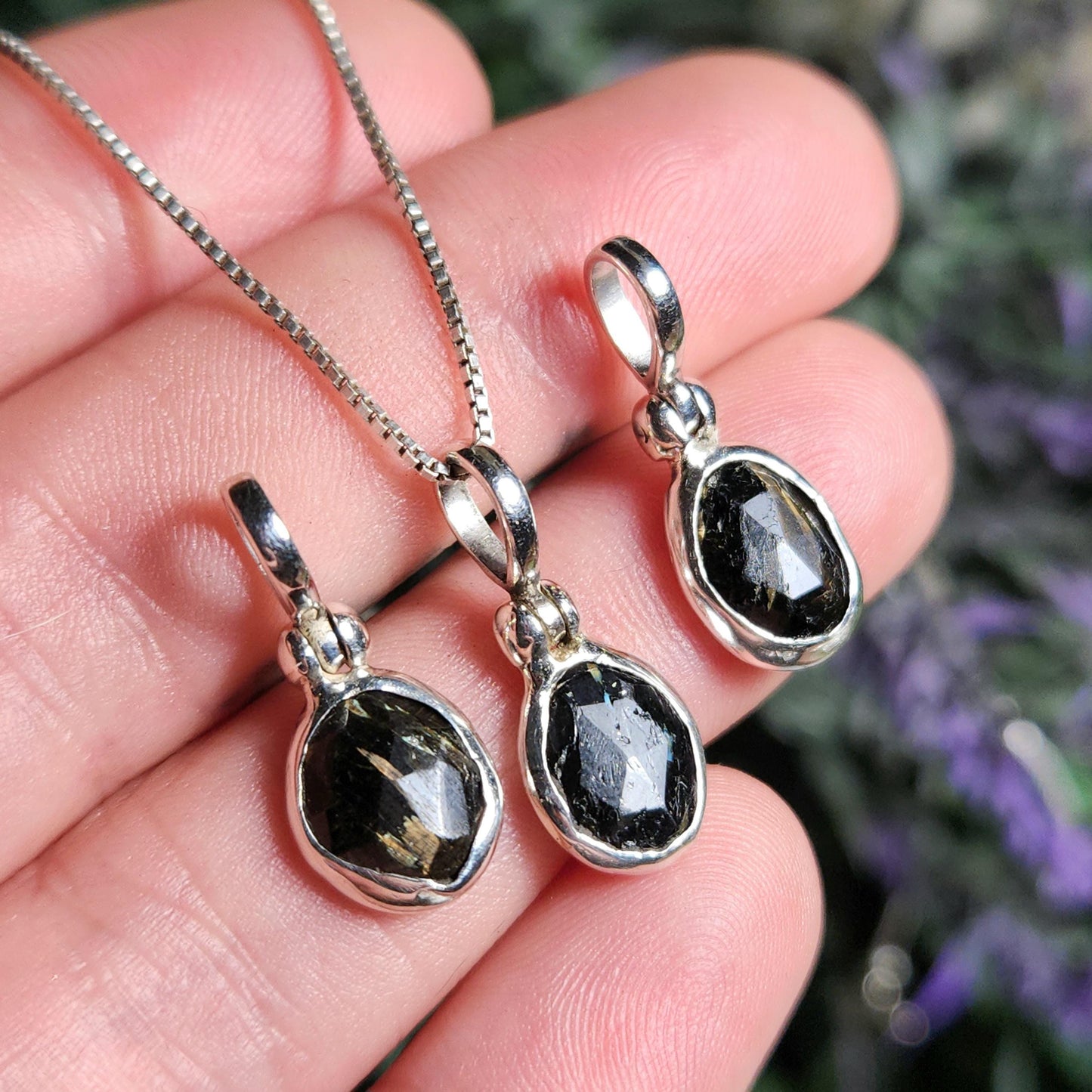Greenland Nuummite Sterling Silver Pendant: Rare Authentic Nuummite Crystal Jewelry
