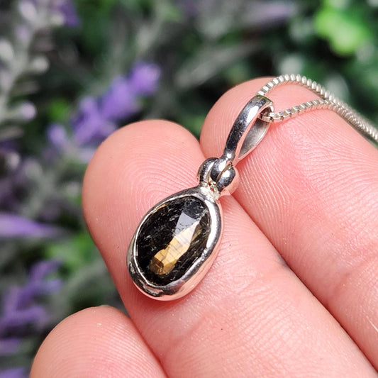 Greenland Nuummite Sterling Silver Pendant: Rare Authentic Nuummite Crystal Jewelry