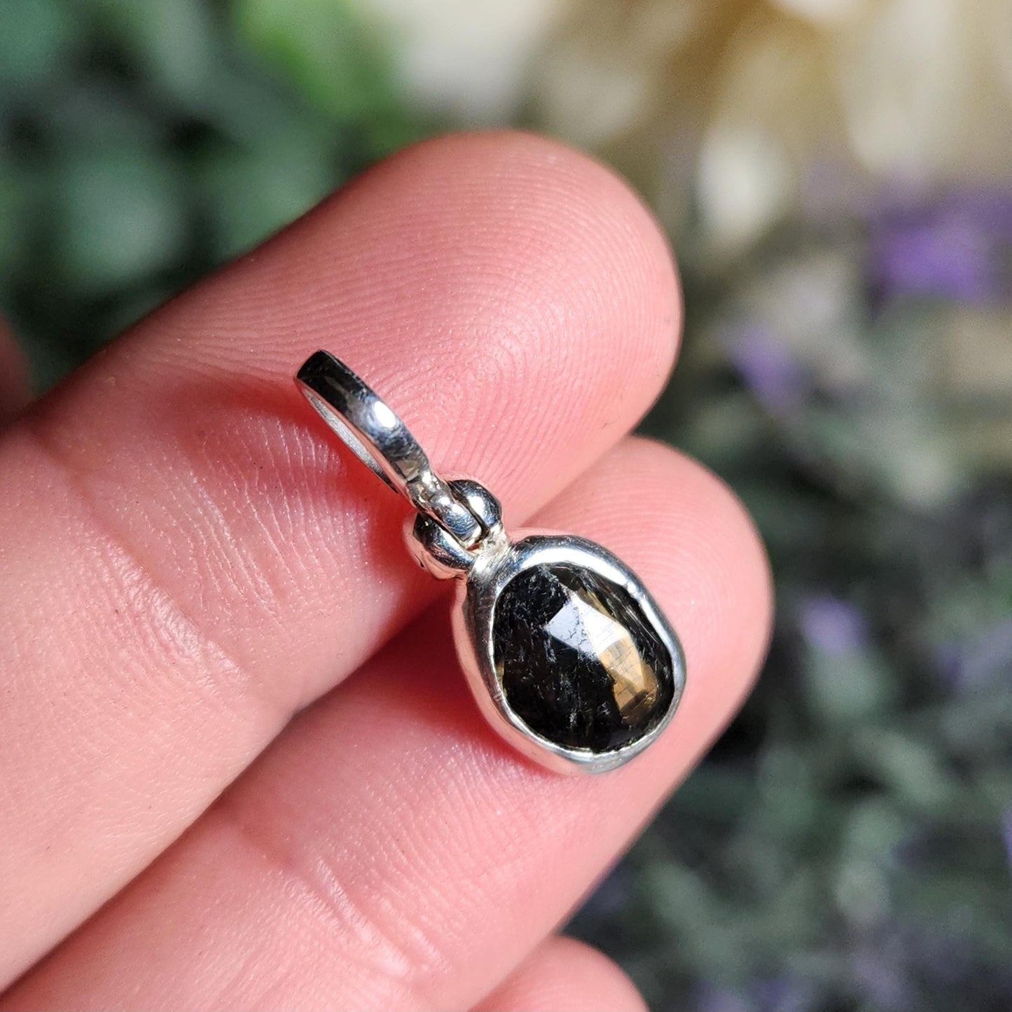 Greenland Nuummite Sterling Silver Pendant: Rare Authentic Nuummite Crystal Jewelry