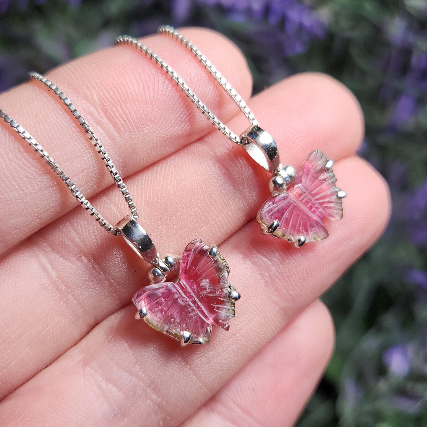Watermelon Tourmaline Butterfly Pendant