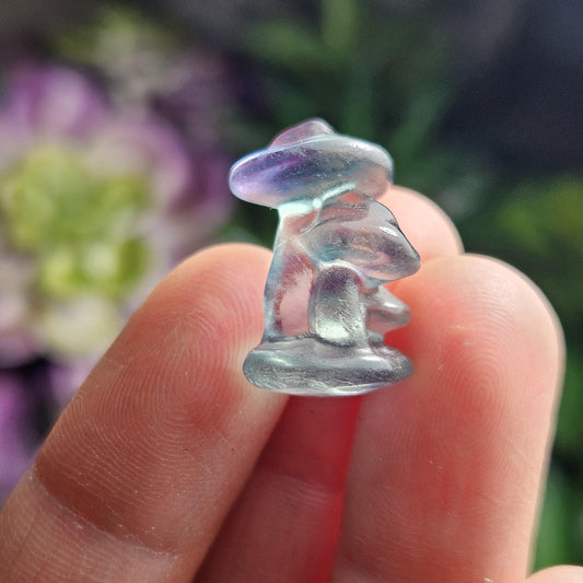 Fluorite Mushroom Carving, Tiny Crystal Mushroom
