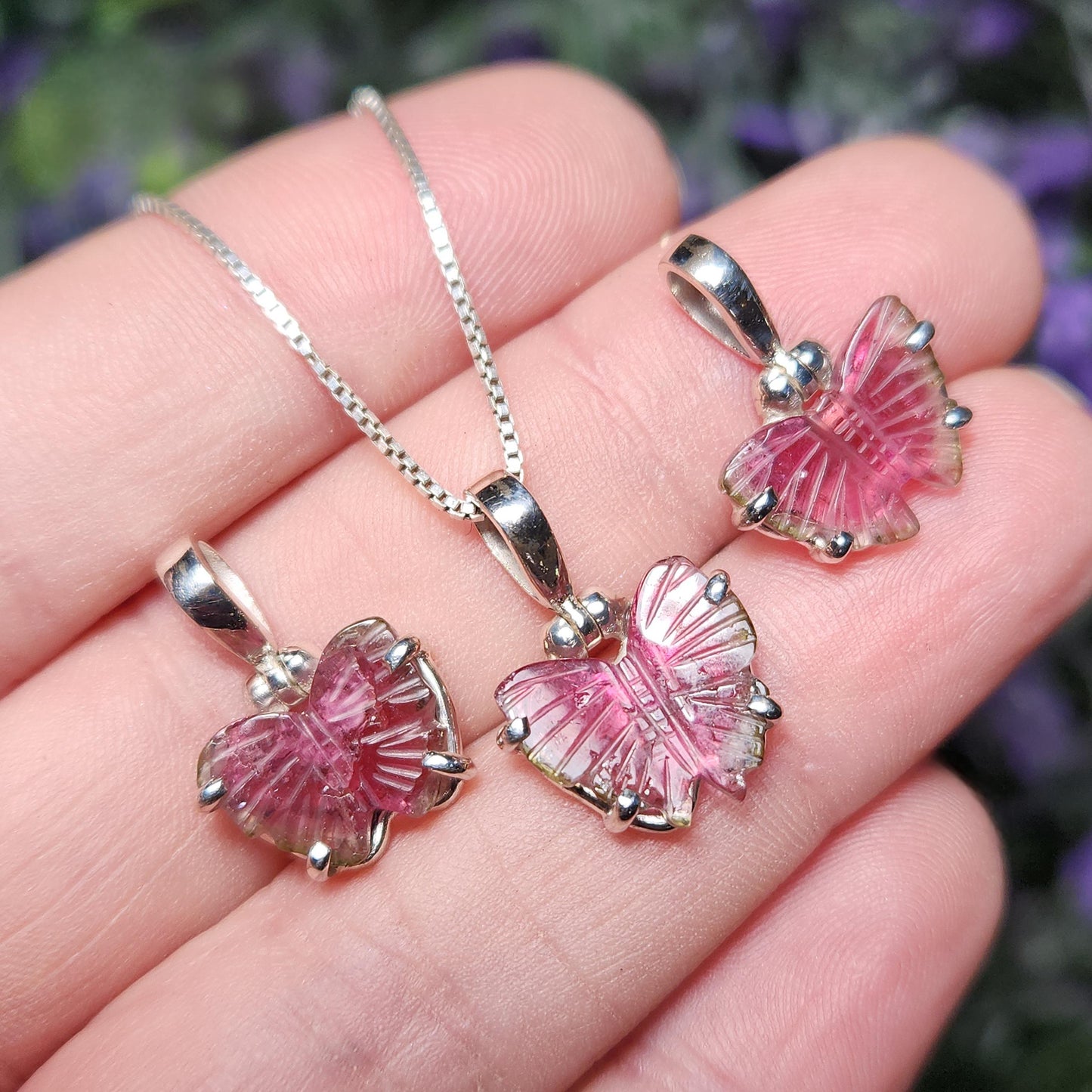 Watermelon Tourmaline Butterfly Pendant