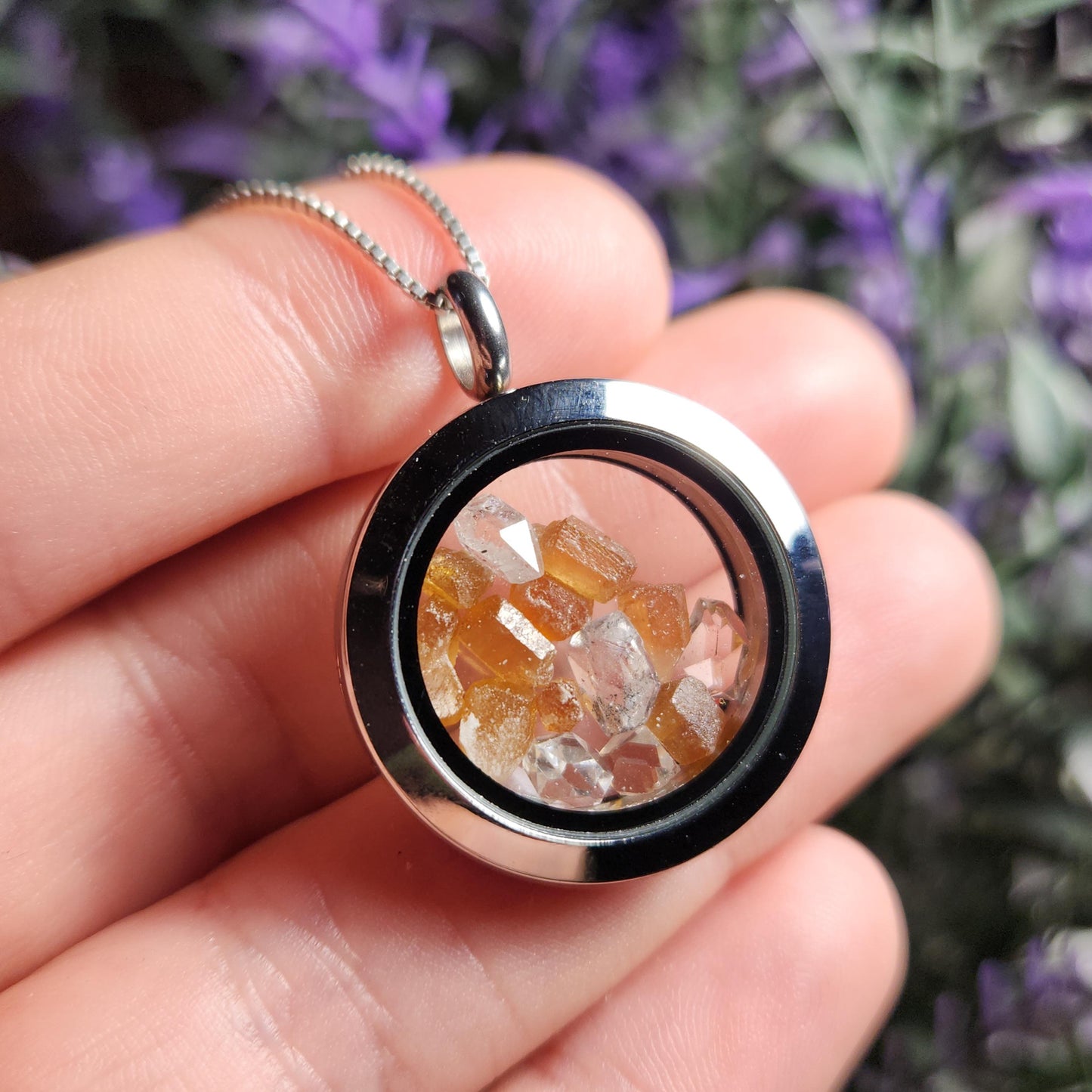 Spessartine Garnet & Herkimer Diamond Pendant
