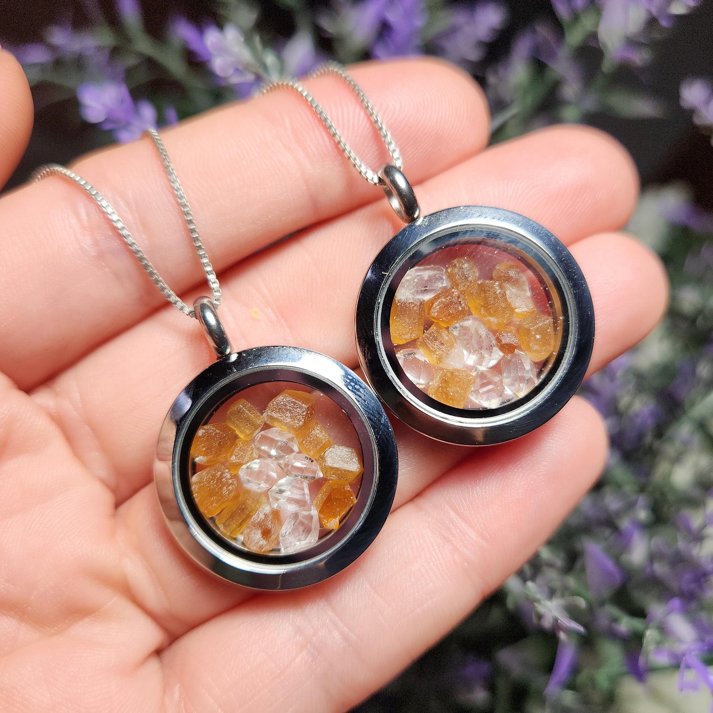 Spessartine Garnet & Herkimer Diamond Pendant