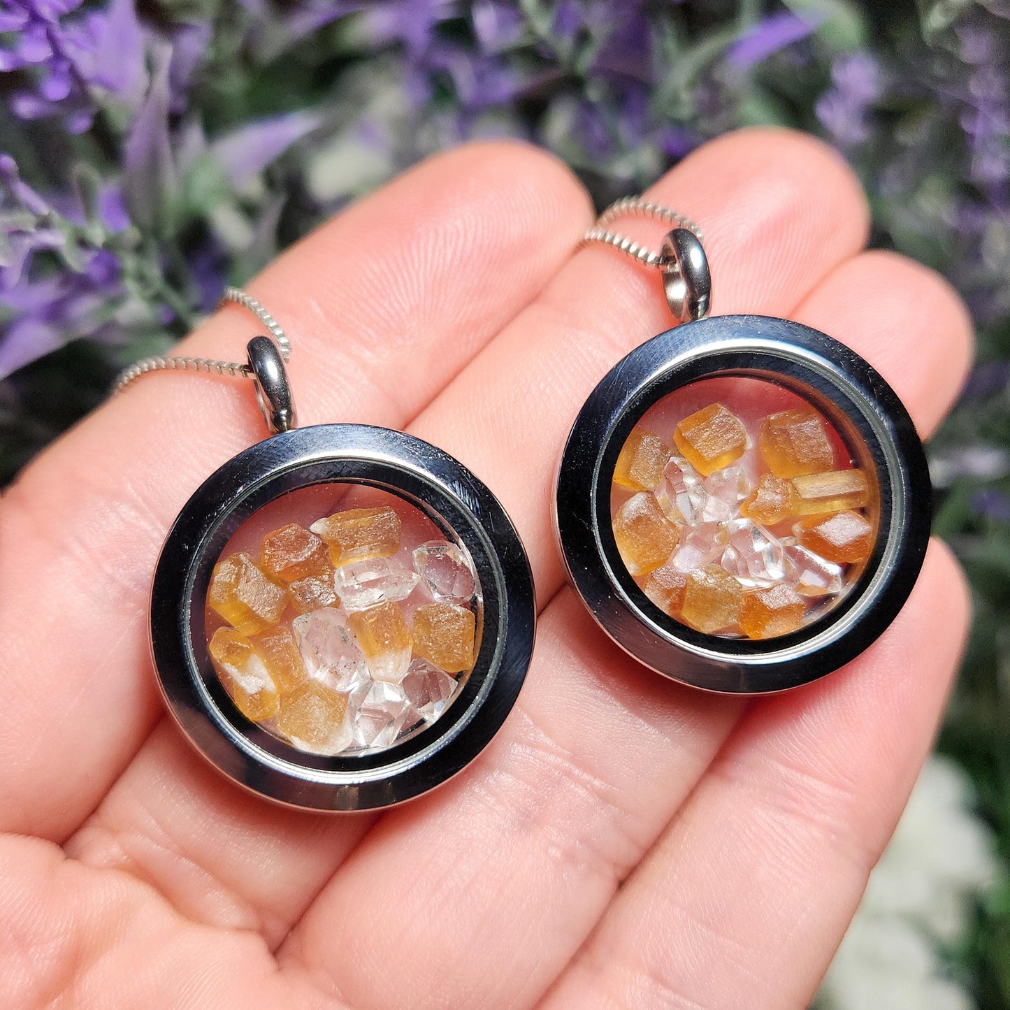 Spessartine Garnet & Herkimer Diamond Pendant