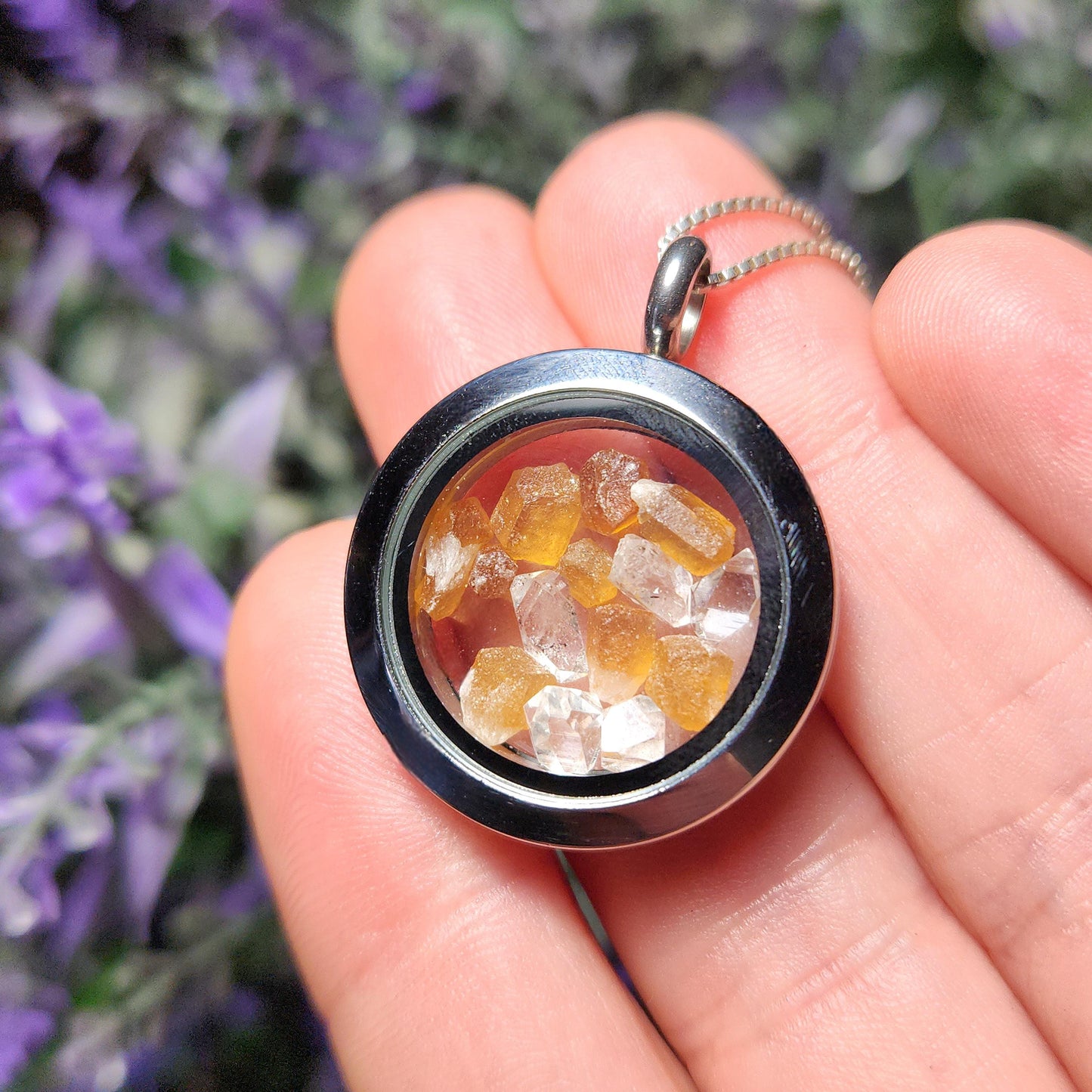 Spessartine Garnet & Herkimer Diamond Pendant