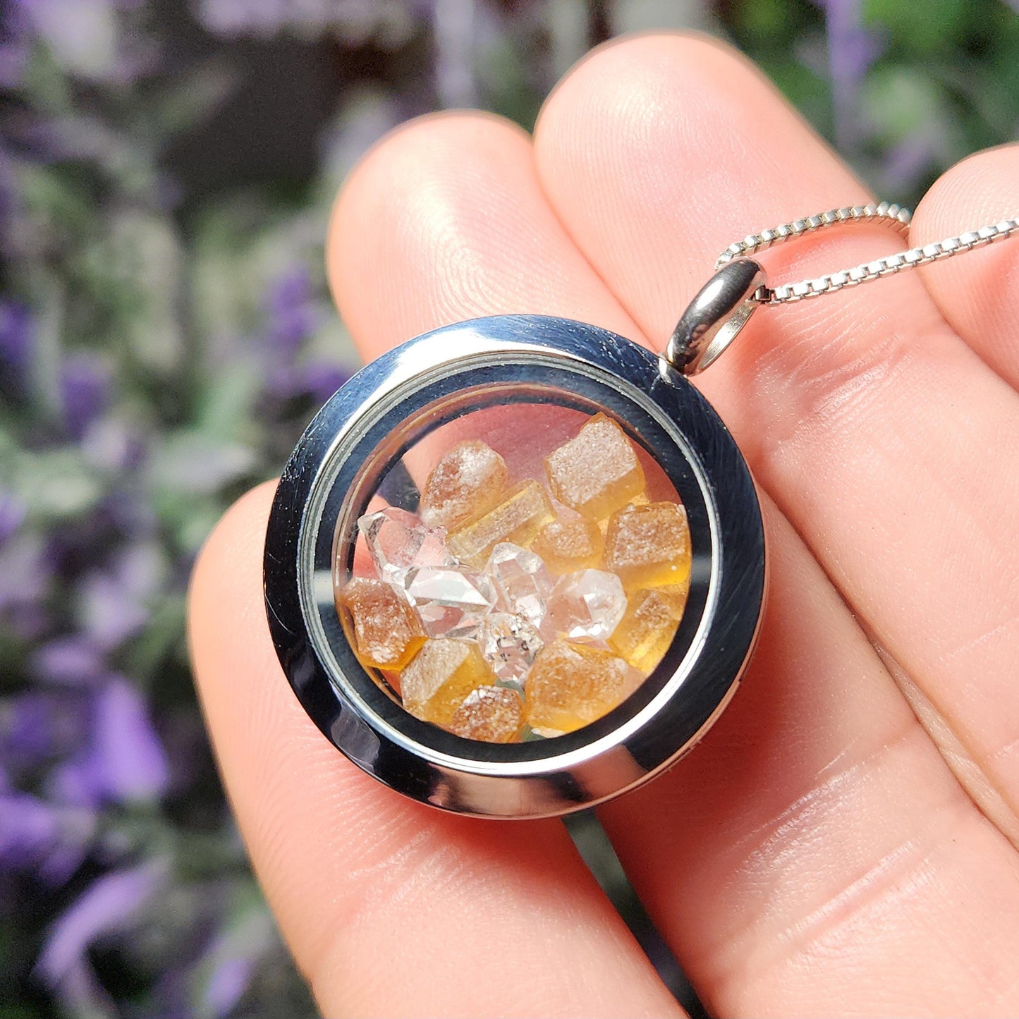 Spessartine Garnet & Herkimer Diamond Pendant