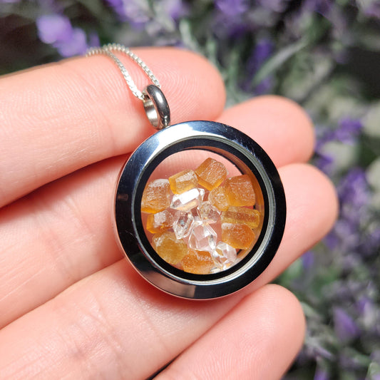 Spessartine Garnet & Herkimer Diamond Pendant