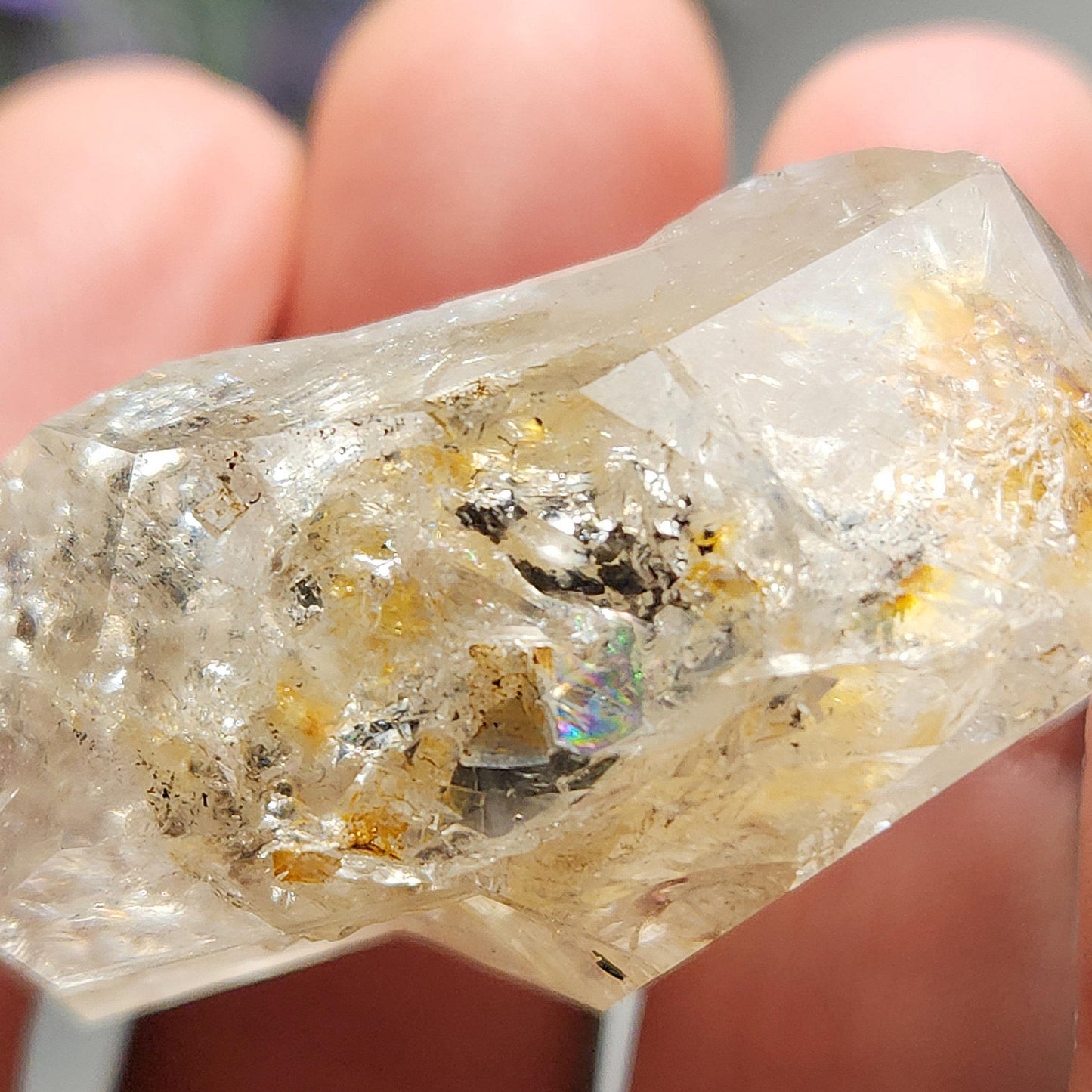 Moving ENHYDRO Herkimer Diamond (36 grams):  New York Herkimer Quartz Crystal with Water & Carbon Inclusion