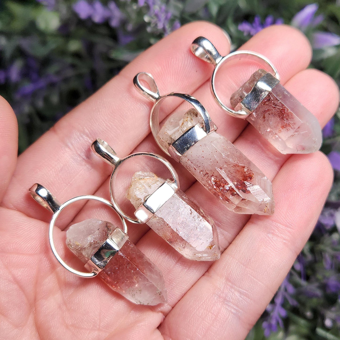 Lepidocrocite & Hematite Phantom Quartz Necklace: Nigerian "Disco Fire" Crystal, Raw Red Phantom Crystal Pendant