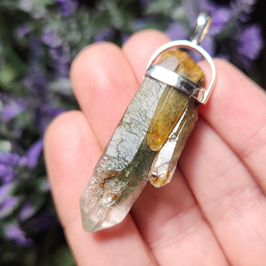 Green Amphibole Phantom Quartz Pendant