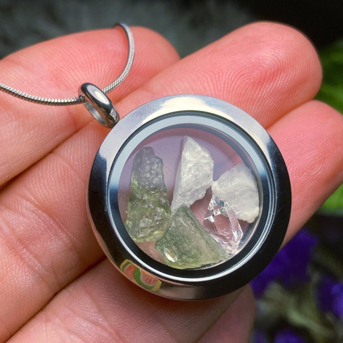 Moldavite & Natrolite Pendant