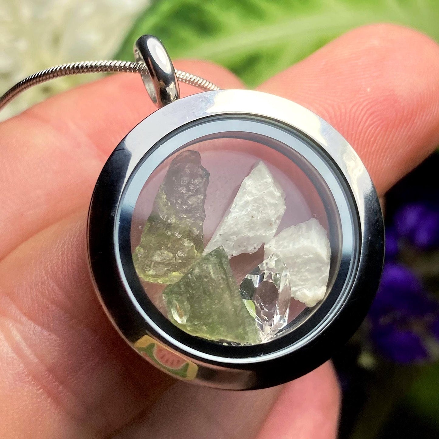 Moldavite & Natrolite Pendant