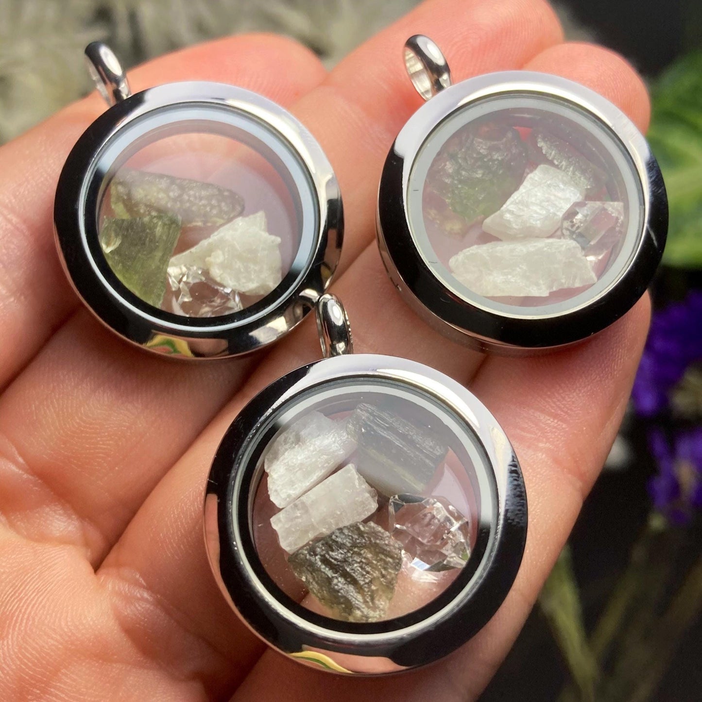 Moldavite & Natrolite Pendant