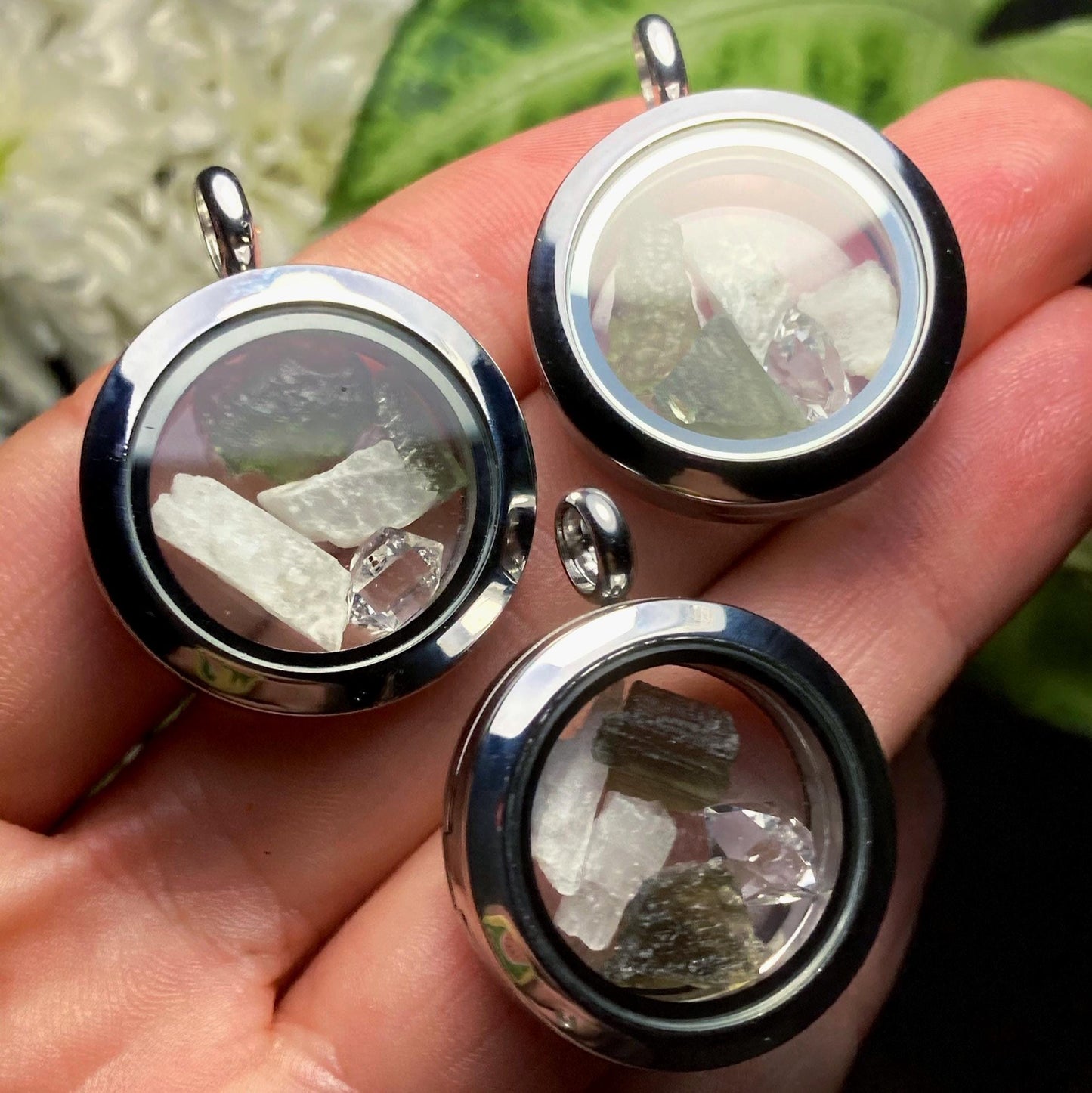 Moldavite & Natrolite Pendant