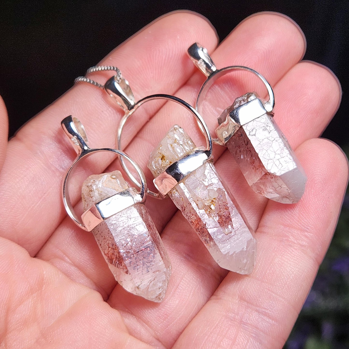 Lepidocrocite & Hematite Phantom Quartz Necklace: Nigerian "Disco Fire" Crystal, Raw Red Phantom Crystal Pendant