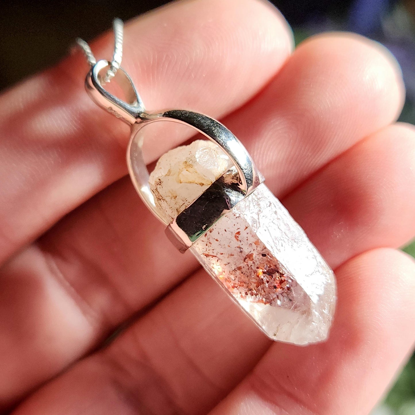 Lepidocrocite & Hematite Phantom Quartz Necklace: Nigerian "Disco Fire" Crystal, Raw Red Phantom Crystal Pendant